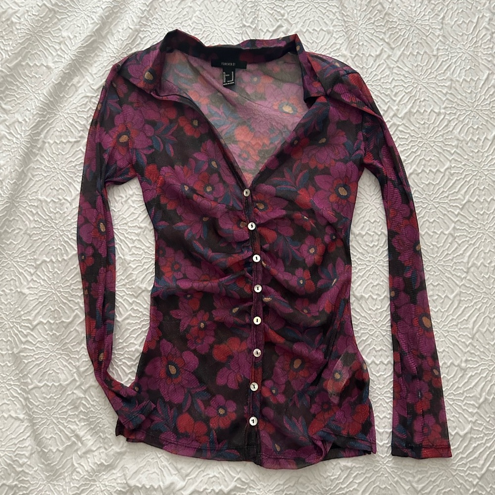 Forever 21 Mesh Floral Shirt